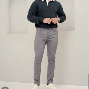 RW&CO. Lucas Slim Fit grey lightly dotted pinstriped cotton jean dress pant